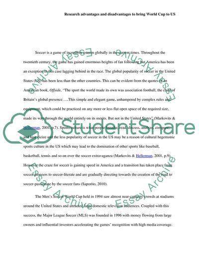 Research Advantages and Disadvantages to Bring World Cup to US