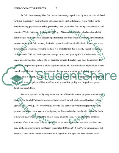 Neuro-Cognitive Effects of Pediatric Systemic Cancer Management