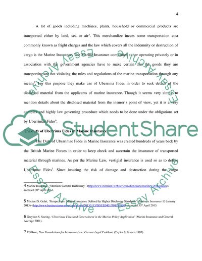 Uberrimae Fides in Marine Insurance
