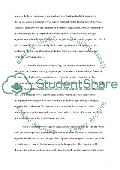 The Organizing Function of Management