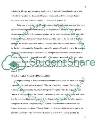 Cause of Action under Strict Product Liability