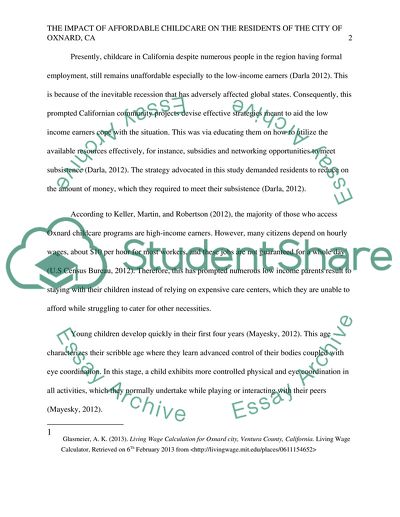 The impact of affordable childcare on the residents of the city of Oxnard, CA