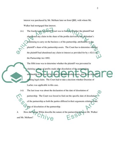 The Partnership Between Mr Walker and Mr Melham: Six Issues to be Determined by the Court