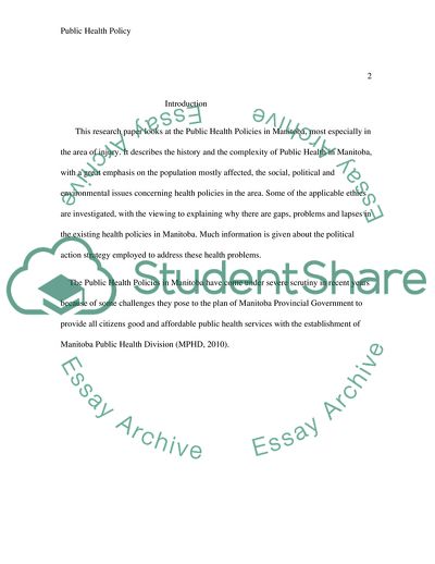 Investigating the Public Health Policy in Manitoba