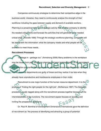 Assessing Theories and Practices in Recruitment, Selection and Diversity Management