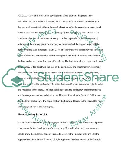 Personal Bankruptcy and Financial Literacy