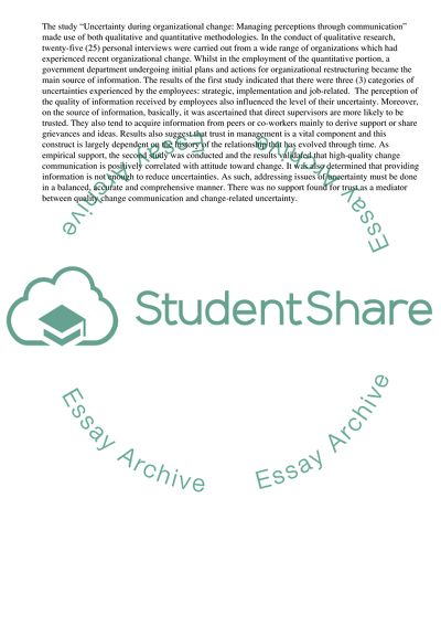 Propositions in the Area of Organizational Change