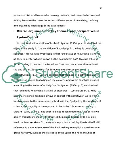 On the Post-Modernism of Jean Francois Lyotard