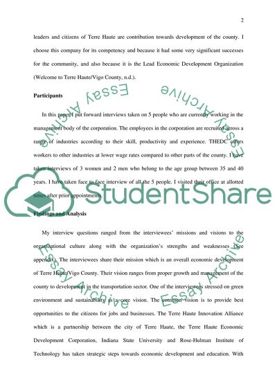 Organizational Culture Assessment of Terre Haute Economic Development Corporation