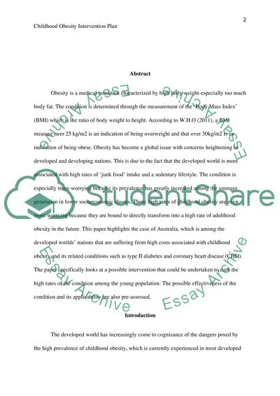 Childhood Obesity Intervention Plan