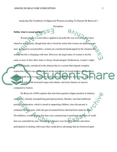 Analyzing the conditions of oppressed women according to Simone de Beauvoirs perception