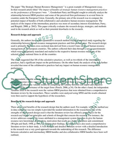 The Strategic Human Resource Management