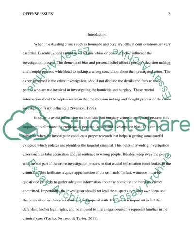 Ethical Considerations of a Homicide and Burglary