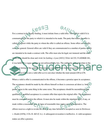 Contract Law: The Concepts of Formation of a Valid Contract