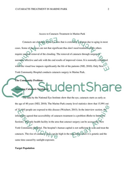 Access to Cataracts Treatment in Marine Park