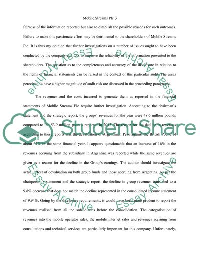 Areas of Heightened Audit Risk in Mobile Streams Plc