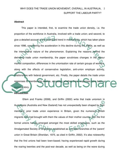 Why does the trade union movement, overall, in Australia, support the Labor Party