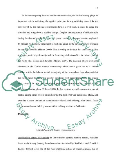 A Contemporary Critical Media Theory and the War in Sri Lanka