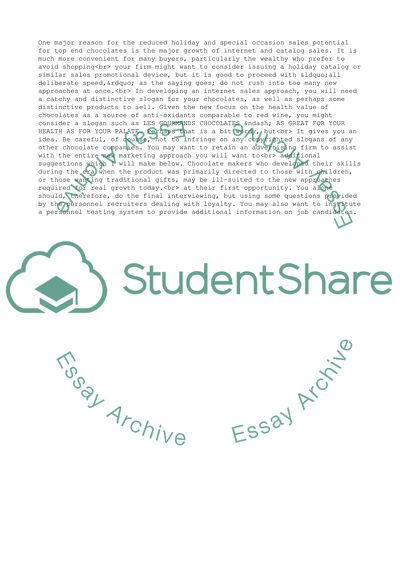 Problems and Opportunities Facing Les Gourmands Specialty Chocolates