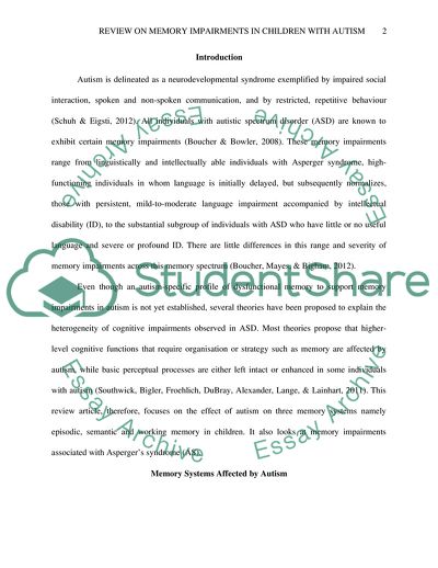 Memory Impairments in Children with Autism