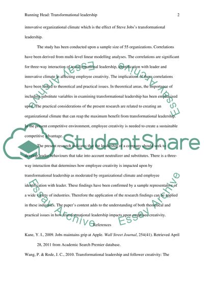 Transformational Leadership by Wang and Rode