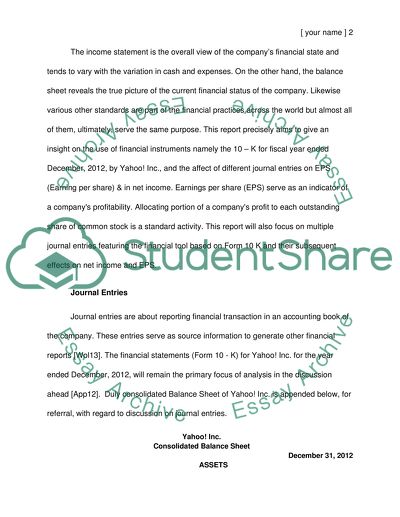 Yahoo 2012 Financial Analysis