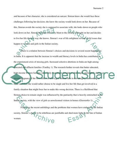 India Reflection on one of female characters in Witness the Night