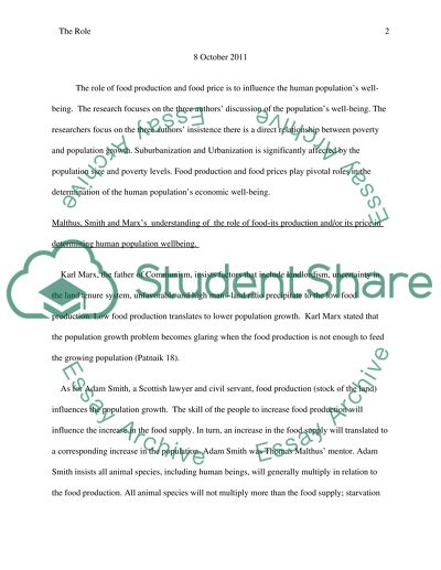 The Role of Food - Its Production and/or Its Price in Determining Human Population Well-being