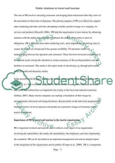 Public Relations in Travel and Tourism