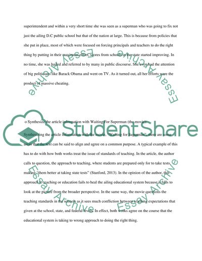 Synthesis Of Waiting For Superman The Movie And The Article Time To Essay