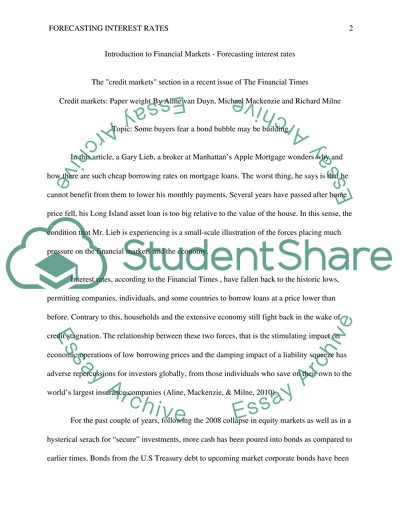 Financial Markets and Forecasting Interest Rates