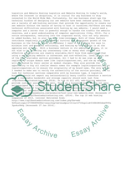 Logistics and Webiste Hosting