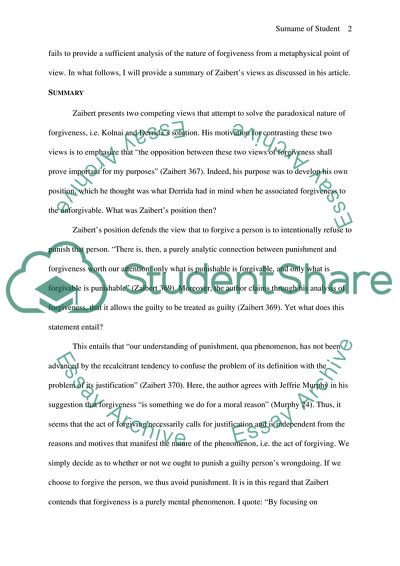 A Metaphysical Analysis of The Paradox of Forgiveness