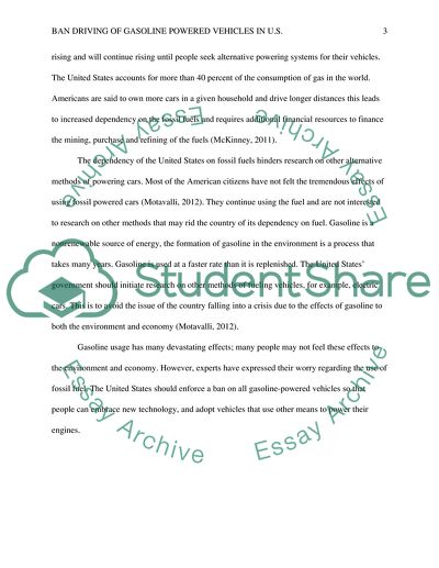(Outline)Ban Driving of Gasoline Powered Vechicles in United States