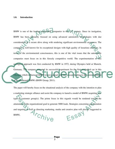Situational Analysis of BMW - Marketing Strategic Alliance and Launching a Model of BMWi