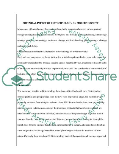 Potential impact of biotechnology on modern society