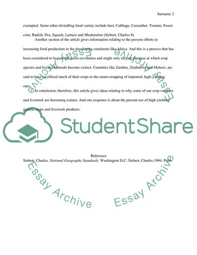 National Geography: Approaching Food Shortage