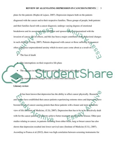 Alleviating Depression in Cancer Patients
