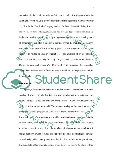 An Oligopoly: the Australia Grocery Market