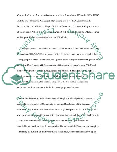 The Impact of EU Legislation Affecting Tourism and the Environment within the European Union