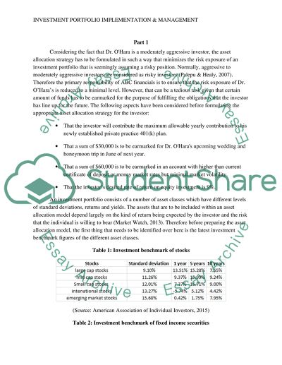 Investment Portfolio Implementation & Management