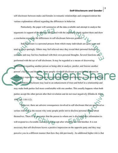 Self-Disclosure and Gender