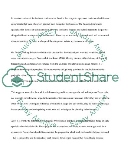 Use of Real Options Theory in Financial Management/Modeling