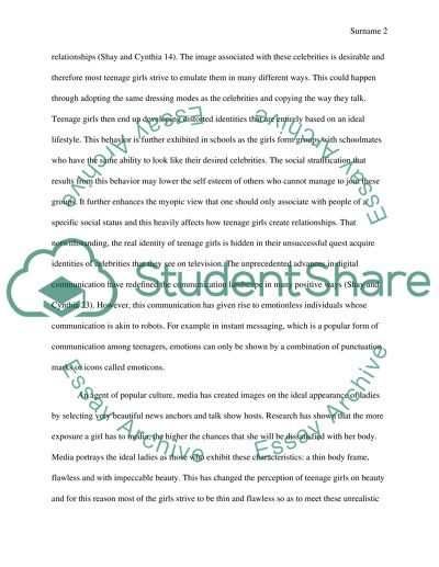 Negative effect of popular culture on teenage girls