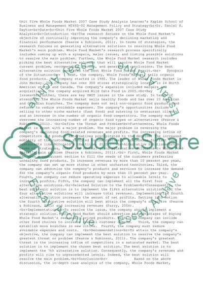 Case Analysis of Whole Foods Market