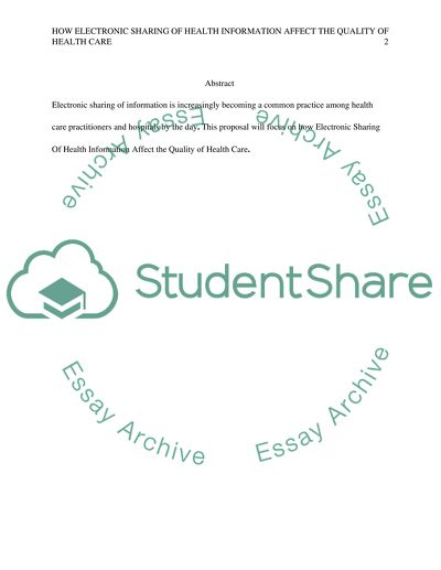 How Electronic Sharing of Health Information Affect the Quality of Health Care