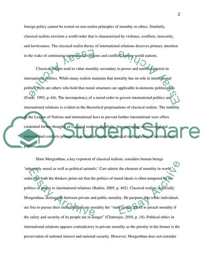 Do Classical Realists Show That There Is No Place For Morality In International Politics