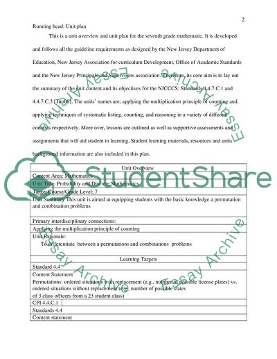 Unit Overview and Unit Plan for the Seventh-Grade Mathematics