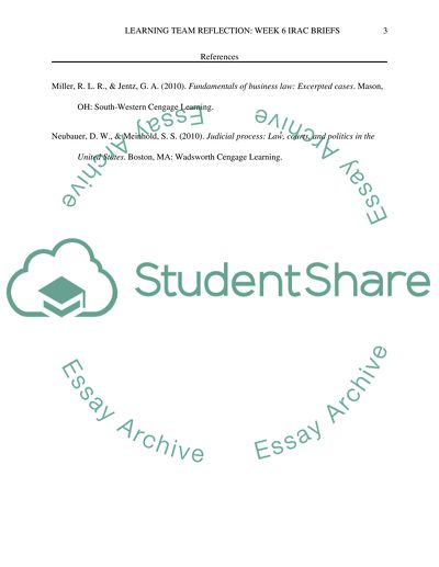 Learning Team Reflection: Week 6 IRAC Briefs