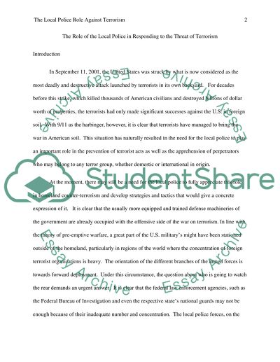 The Role of the Local Police in Responding to the Threat of Terrorism